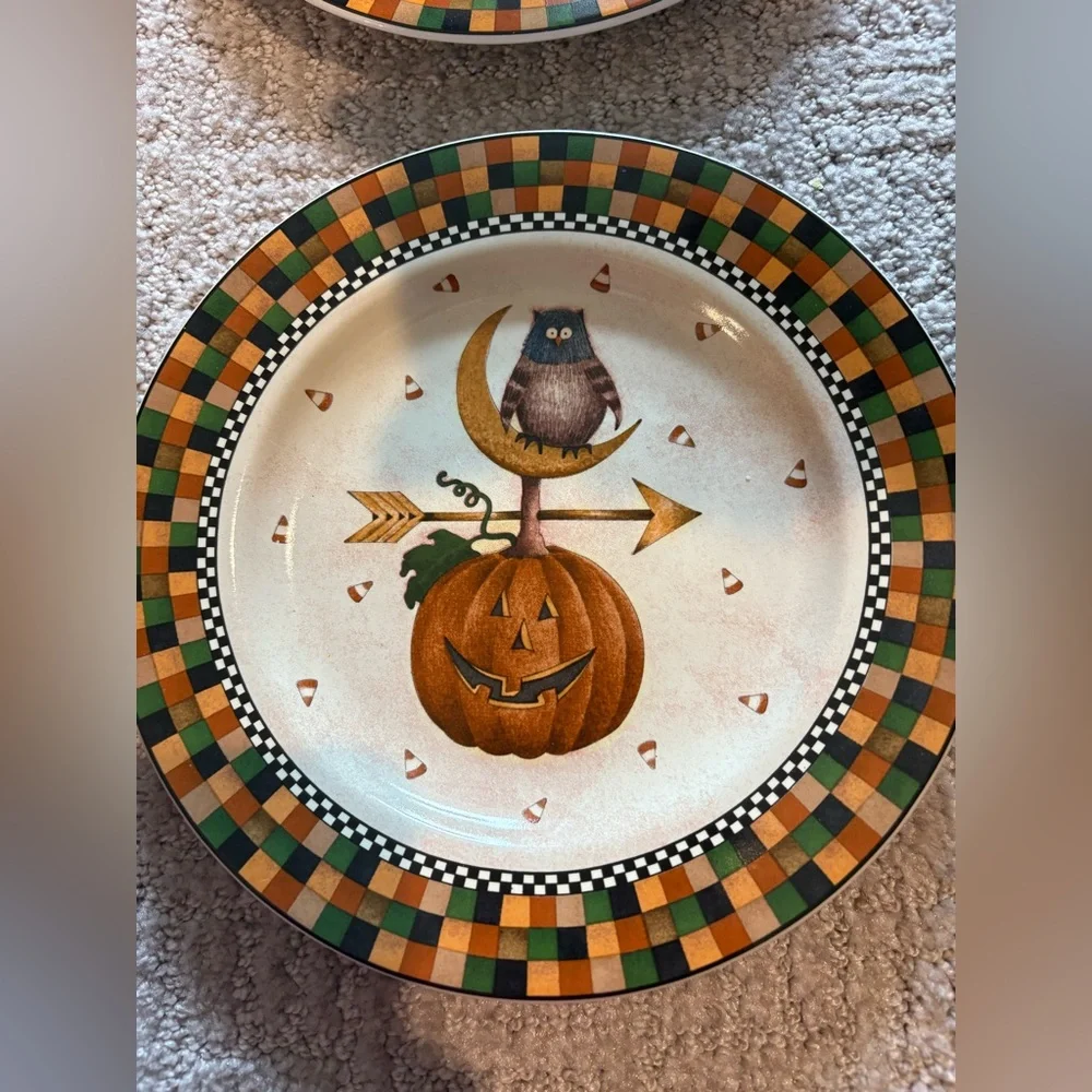 VTG 1998 Sakura Debbie Mumm HALLOWEEN 8 Inch Salad Plates COMPLETE SET OF 4